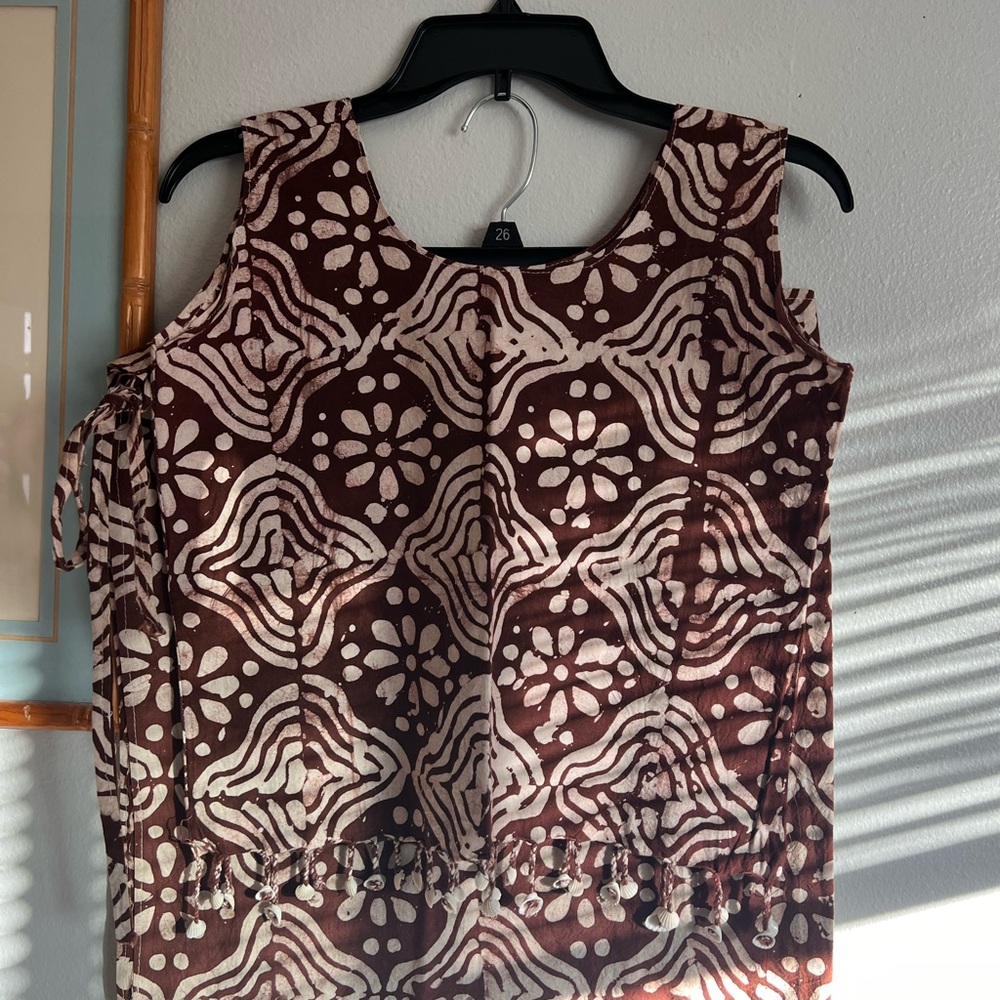Brown Floral Sleeveless Top + Skirt